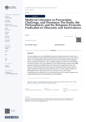 Medieval Literature as Provocation, Challenge, and Discourse: The Erotic, the Philosophical, and the Religious Elements Predicated on Obscurity and Ambivalence