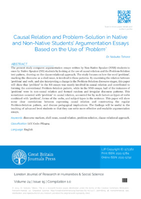 Causal Relation and Problem-Solution in Native and Non-Native Students’ Argumentation Essays Based on the Use of ‘Problem