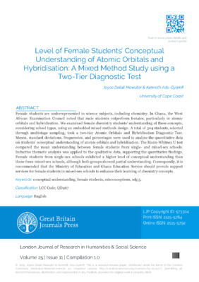 Level of Female Students’ Conceptual understanding of and Hybridisation: A Mixed Method Study using a Two-Tier Diagnostic Test