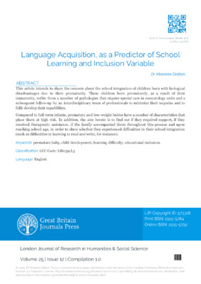 Language Acquisition, as a Predictor of School Learning and Inclusion Variable