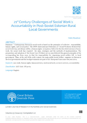 21st Century Challenges of Social Work´s Accountability in Post-Soviet Estonian Rural Local Governments