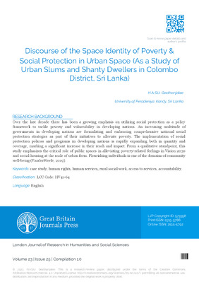 Discourse of the Space Identity of Poverty & Social Protection in Urban Space (As a Study of Urban Slums and Shanty Dwellers in Colombo District, Sri Lanka)