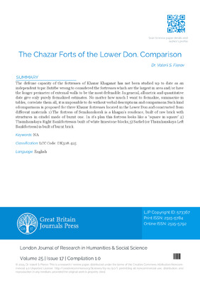 The Chazar Forts of the Lower Don. Comparison