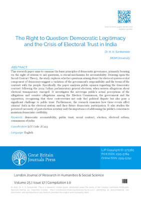 The Right to Question: Democratic Legitimacy and the Crisis of Electoral Trust in India