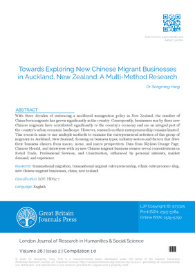 Towards Exploring New Chinese Migrant Businesses in Auckland, New Zealand: A Multi-Method Research