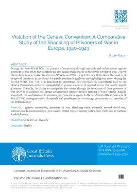Violation of the Geneva Convention: A Comparative Study of the Shackling of Prisoners of War in Europe, 1940-1943